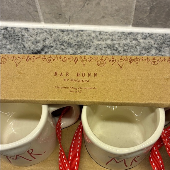 Rae Dunn Mr. and Mrs. Festive Christmas ornaments with Red Ribbon. NWT. B4 - Picture 3 of 3
